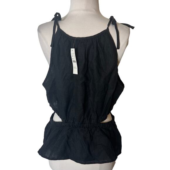 NWT J. Crew Cutout linen tank top black sz L - Picture 6 of 7
